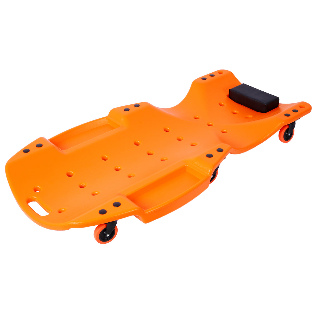 Creeper en plastique de 48 pouces, corps ergonomique moulé par soufflage en PEHD avec appui-tête rembourré et deux plateaux à outils, capacité de 440 lb, Orange