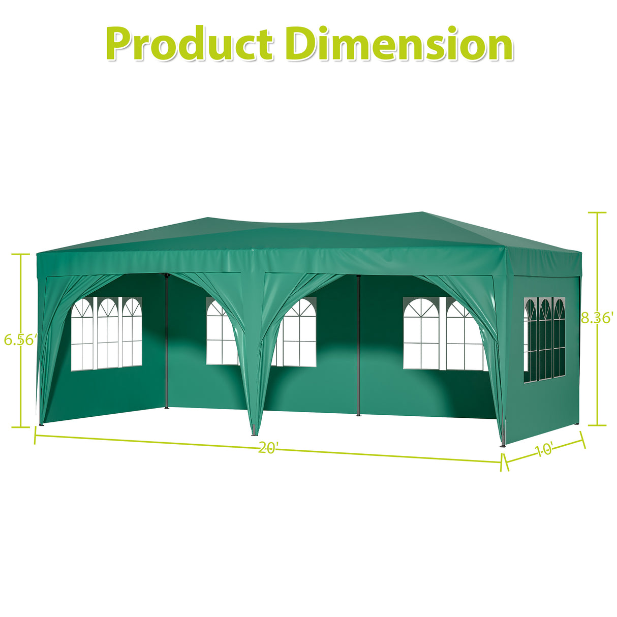 10'x20' Pop-Up-Überdachung für den Außenbereich, tragbares Party-Klappzelt mit 6 abnehmbaren Seitenwänden + Tragetasche + 6 Gewichtstaschen, Grün