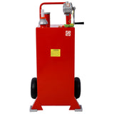 30 Gallon Gas Caddy With Wheels Fuel Transfer Tank Gasoline Diesel Can Reversible Rotary Hand Siphon Pump Storage For Automobiles ATV Car Mowers Tractors Boat Motorcycle (Red)