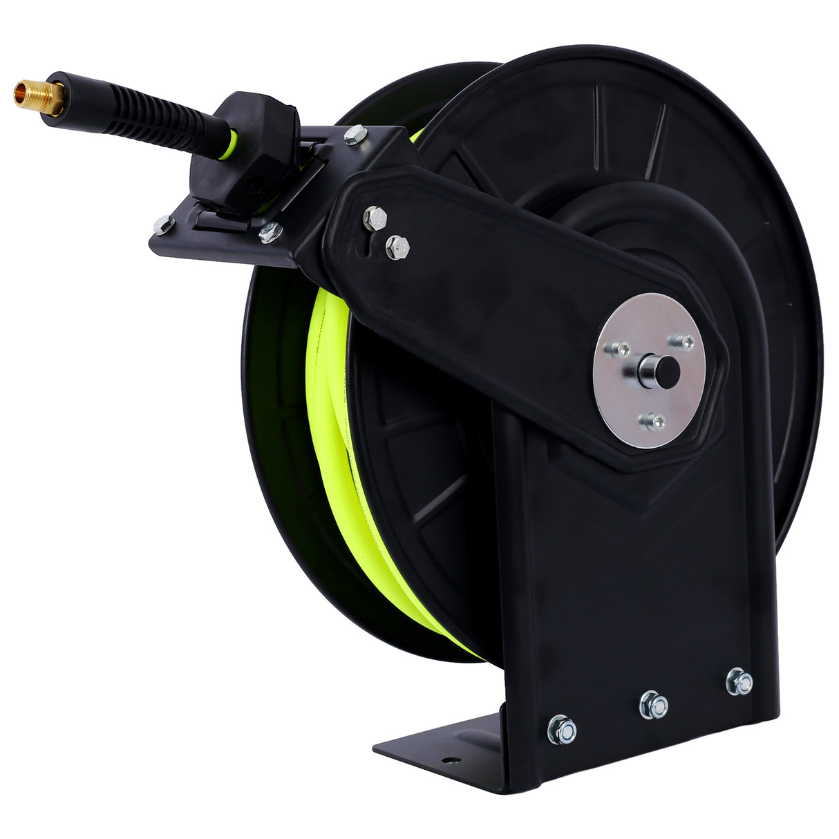 Retractable Air Hose Reel With 3/8" Inch x 50' Ft Heavy Duty Steel Auto Rewind Pneumatic Industrial Grade Rubber 300 PSI--Black