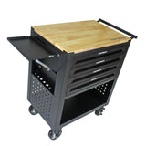 4 Drawers Multifunctional Tool Cart with Wheels and Wooden Top Black