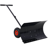 Snow Shovel Pusher with Wheels Cushioned Adjustable Angle Handle Removal Tool 29" Blade 10" Wheels Black