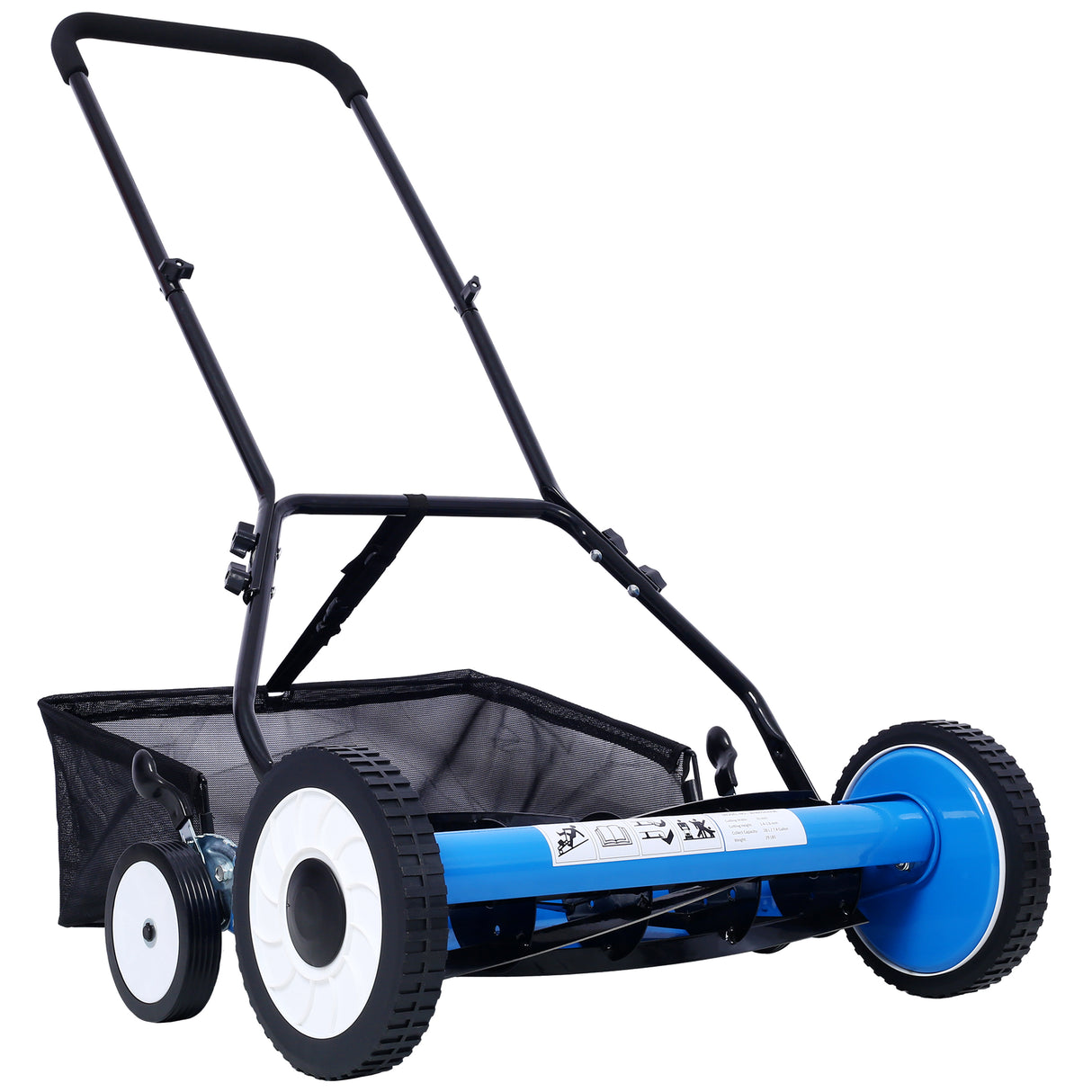 16-Inch 5-Blade Push Reel Lawn Mower with Grass Catcher 4 Wheels Blue