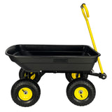 Garden Dump Cart na may Steel Frame Outdoor Wagon na may 10 Inch Pneumatic Gulong 55L Capacity Black