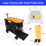 Big Large Capacity Folding Cart Extra Long Extender Wagon Folding Garden Shopping Beach Cart Black Orange