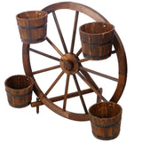 Wood Wagon Wheel Barrel Planter Display--Brown