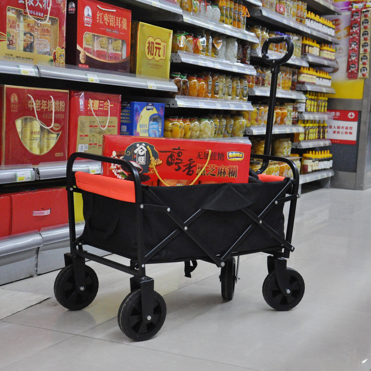 Mini carro plegable para compras de jardín, carrito de playa, negro y amarillo