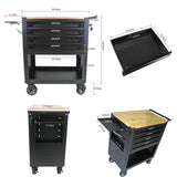 4 Drawers Multifunctional Tool Cart with Wheels and Wooden Top Black