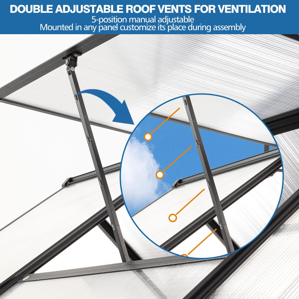 Serre en polycarbonate de 6x10 pieds, base surélevée et ancrage en aluminium robuste, pour cour extérieure, noir toutes saisons