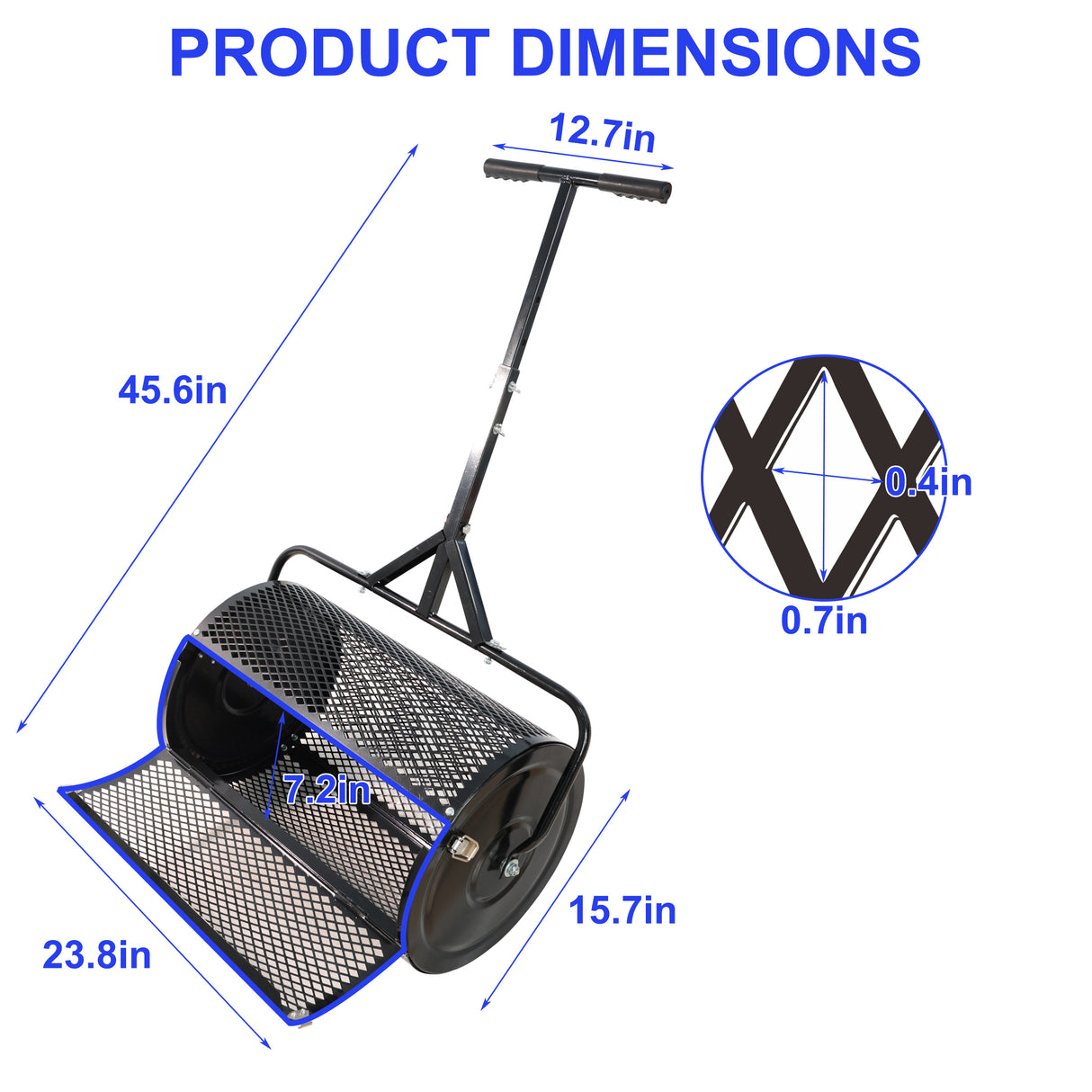 Compost Peat Moss Spreader with Upgrade T Shaped Handle for Planting Seeding Durable Lightweight Metal Mesh for Lawn Garden Care Manure Black