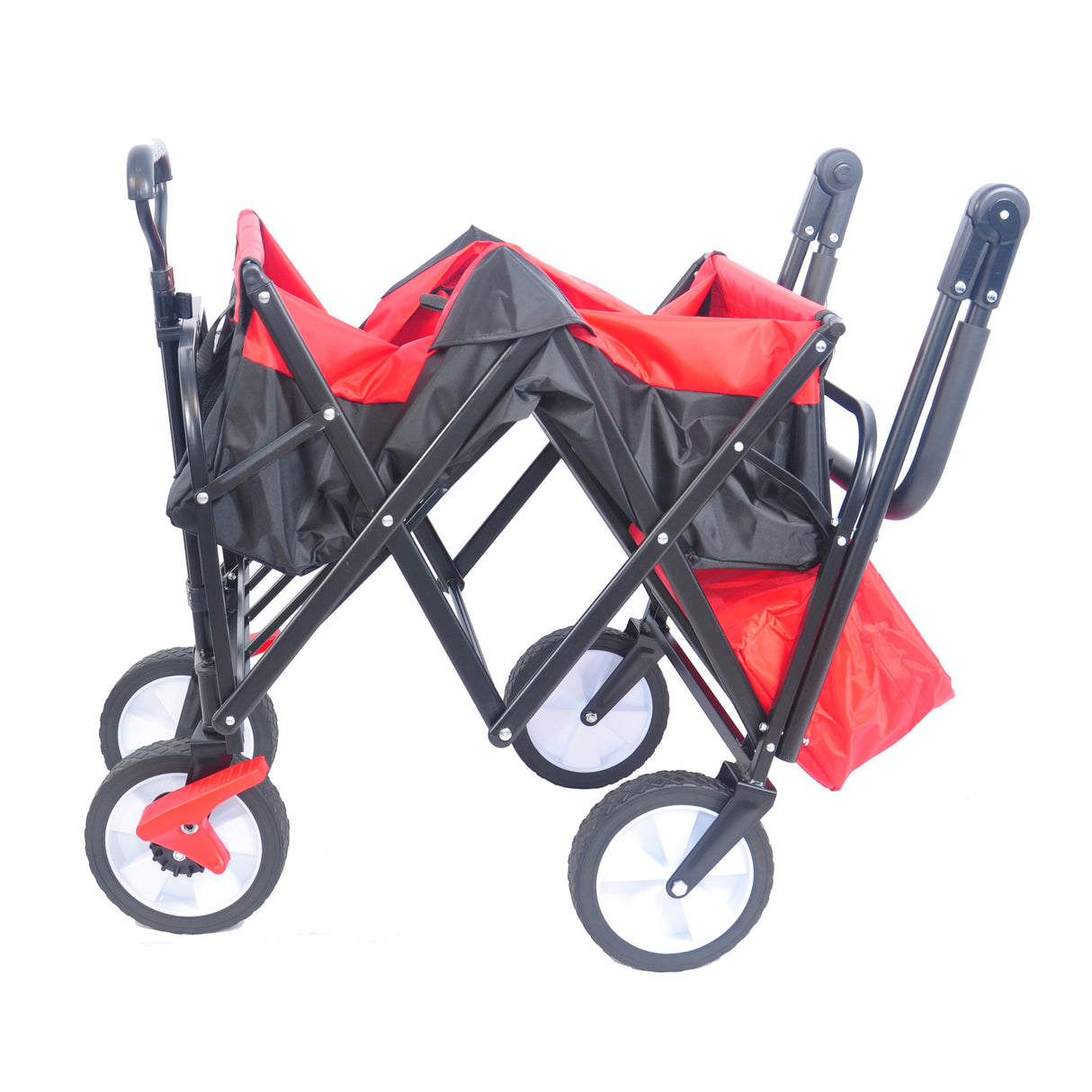 Opvouwbare Outdoor Utility Wagon Heavy Duty opvouwbare tuin Draagbare handkar Bekerhouder Verstelbare handgrepen Zwart Rood