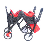 Collapsible Outdoor Utility Wagon Heavy Duty Folding Garden Portable Hand Cart Drink Holder Adjustable Handles Black Red