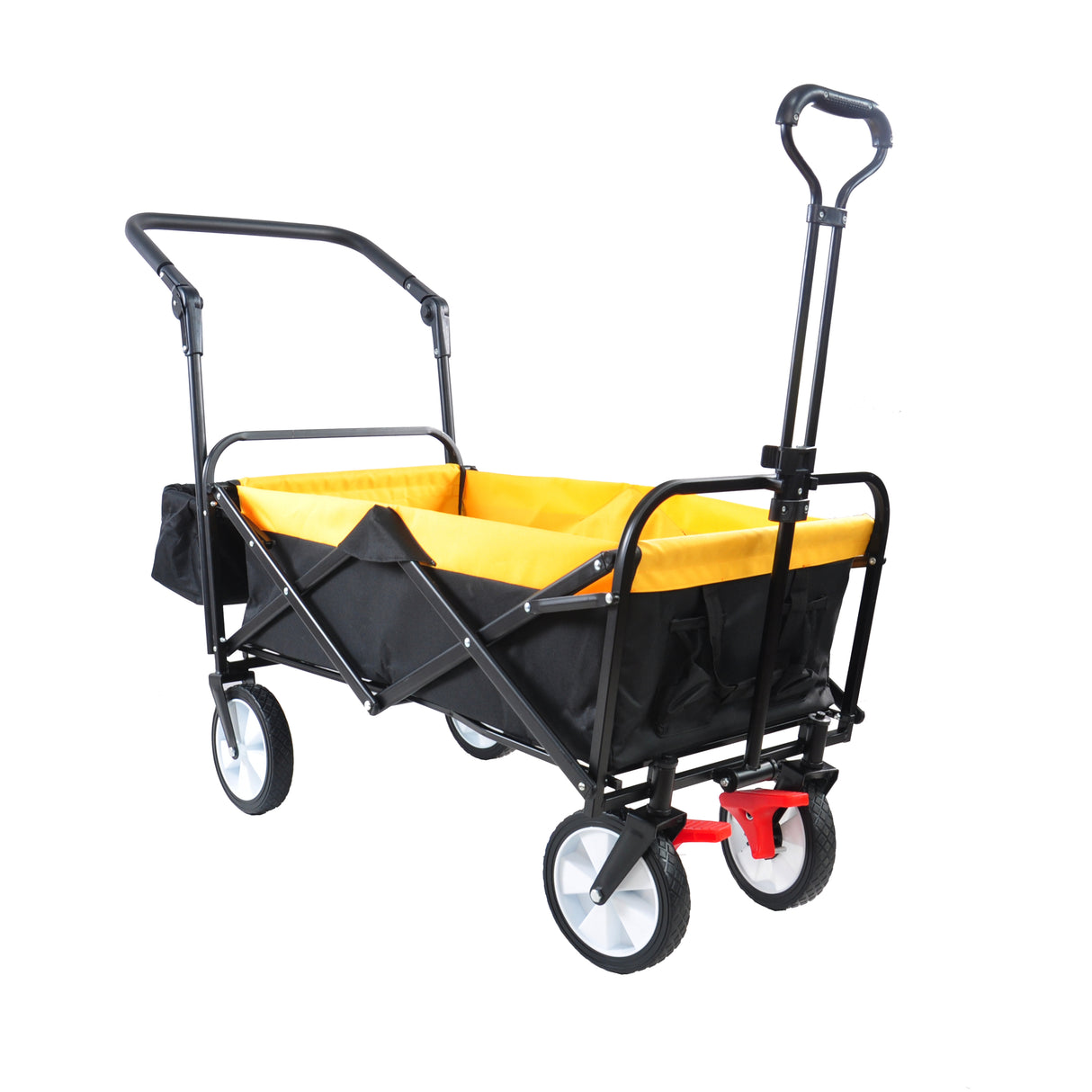 Folding Wagon Collapsible Outdoor Utility Heavy Duty Garden Portable Hand Cart Drink Holder Adjustable Handles Yellow