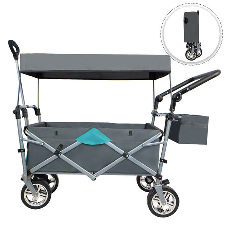 Push & Pull Utility Folding Wagon with Removable Canopy Gray