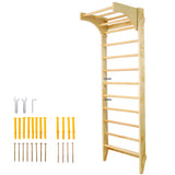 Wooden Swedish Ladder Stall Bars Set for Physical Therapy & Gymnastics with Adjustable Pull-up Bar 286 lbs Capacity