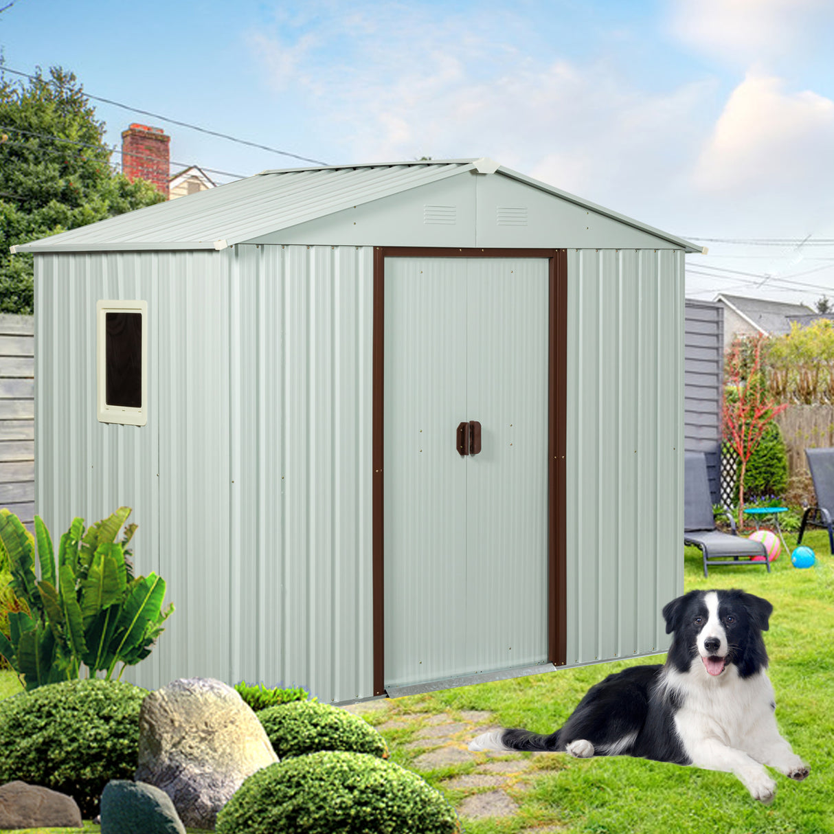 6ft x 5ft Outdoor Metal Storage Shed na may Window White