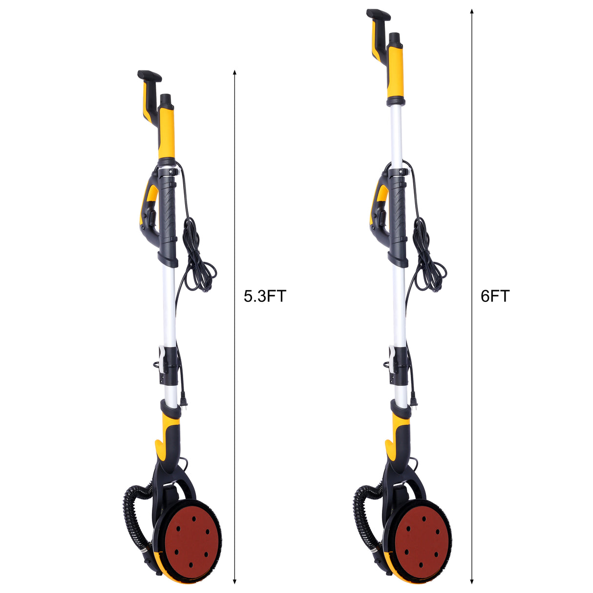 Lijadora eléctrica para paneles de yeso de 780 W con recolección de polvo por aspiradora Lijadora de piso sin polvo con motor de 6.5 A con velocidad variable Luz LED de 900-1800 RPM Mango extensible y plegable