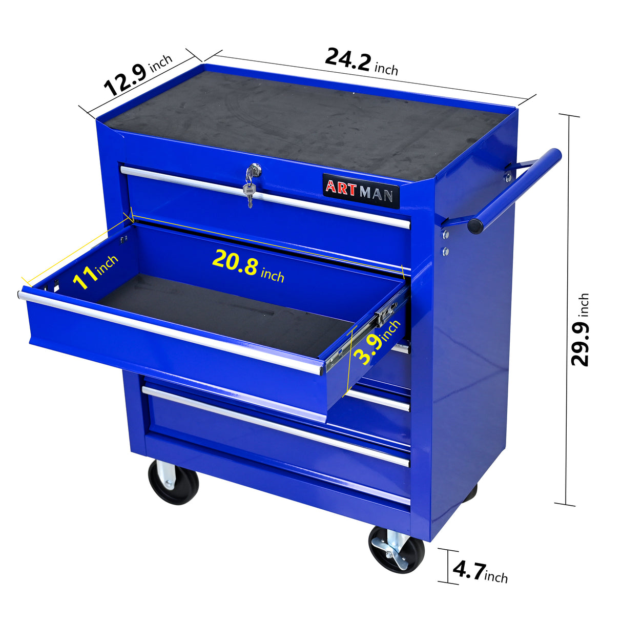 Multifunctionele gereedschapswagen met 5 laden en wielen blauw