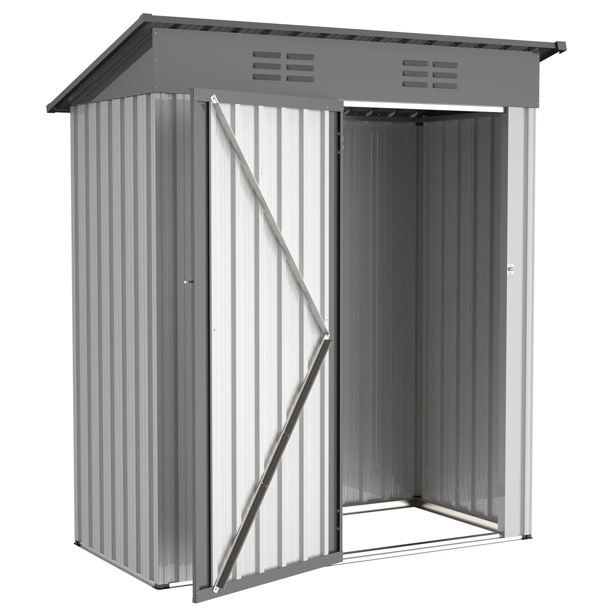 5 X 3 Ft Outdoor Storage Shed Galvanized Metal Garden with Lockable Doors Tool For Patio Lawn Backyard Trash Cans White