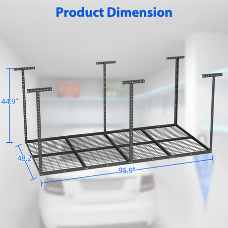 4x8ft Overhead Garage Storage Rack Adjustable Organization Systerm Heavy Duty Metal Ceiling 660lbs Weight Capacity--Black