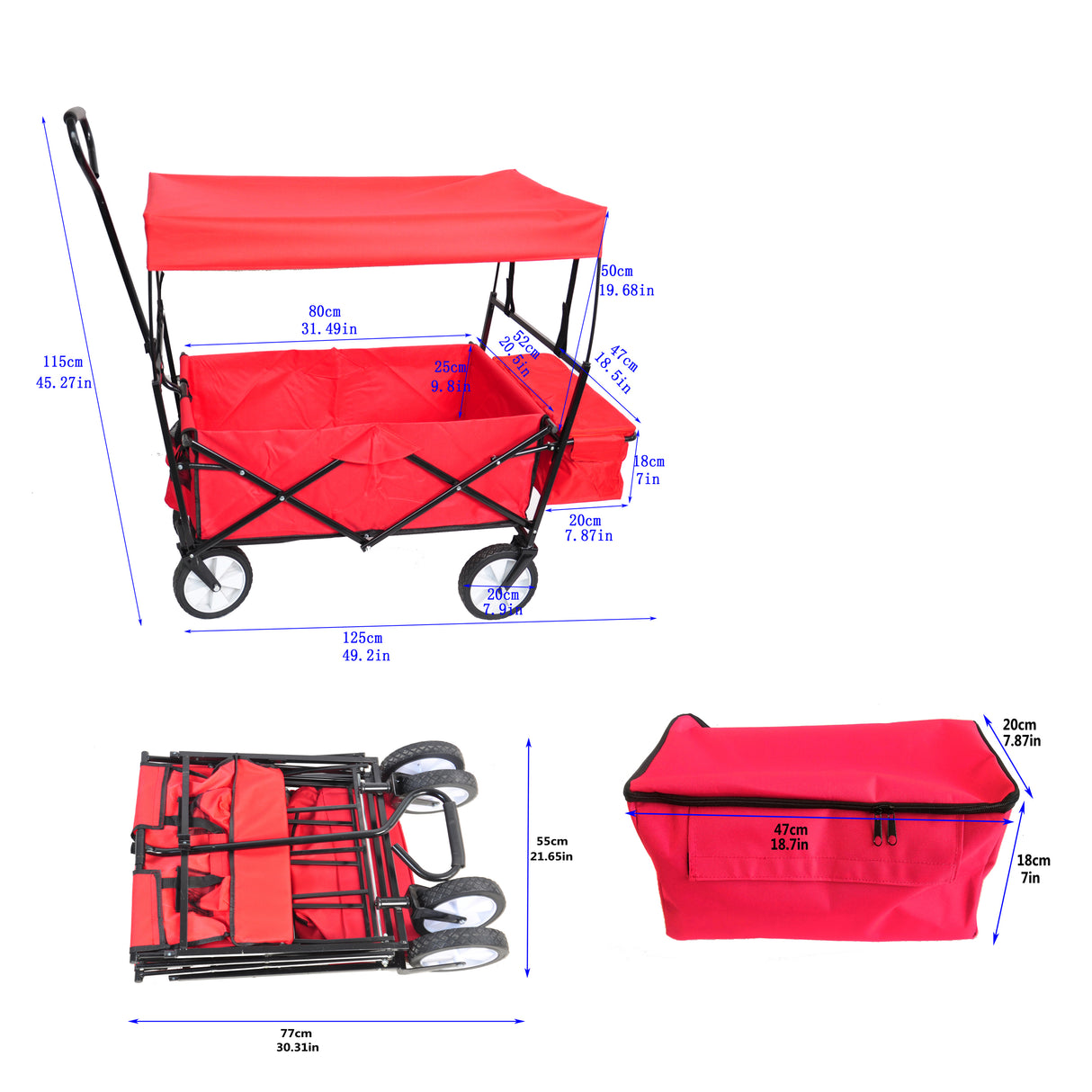 Chariot de plage pour courses de jardin, chariot pliable rouge