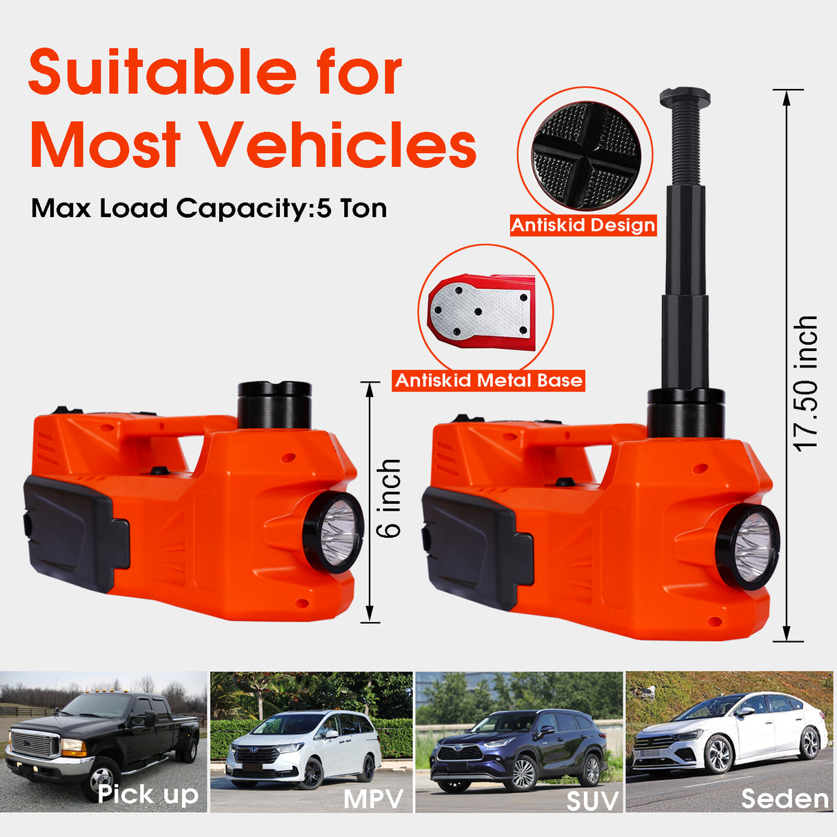 5T 12V Electric Car Jack kit 4 in 1 Floor Jack Hydraulic Car Jack Lift with Electric Impact Wrench for SUV MPV Sedan Pickup