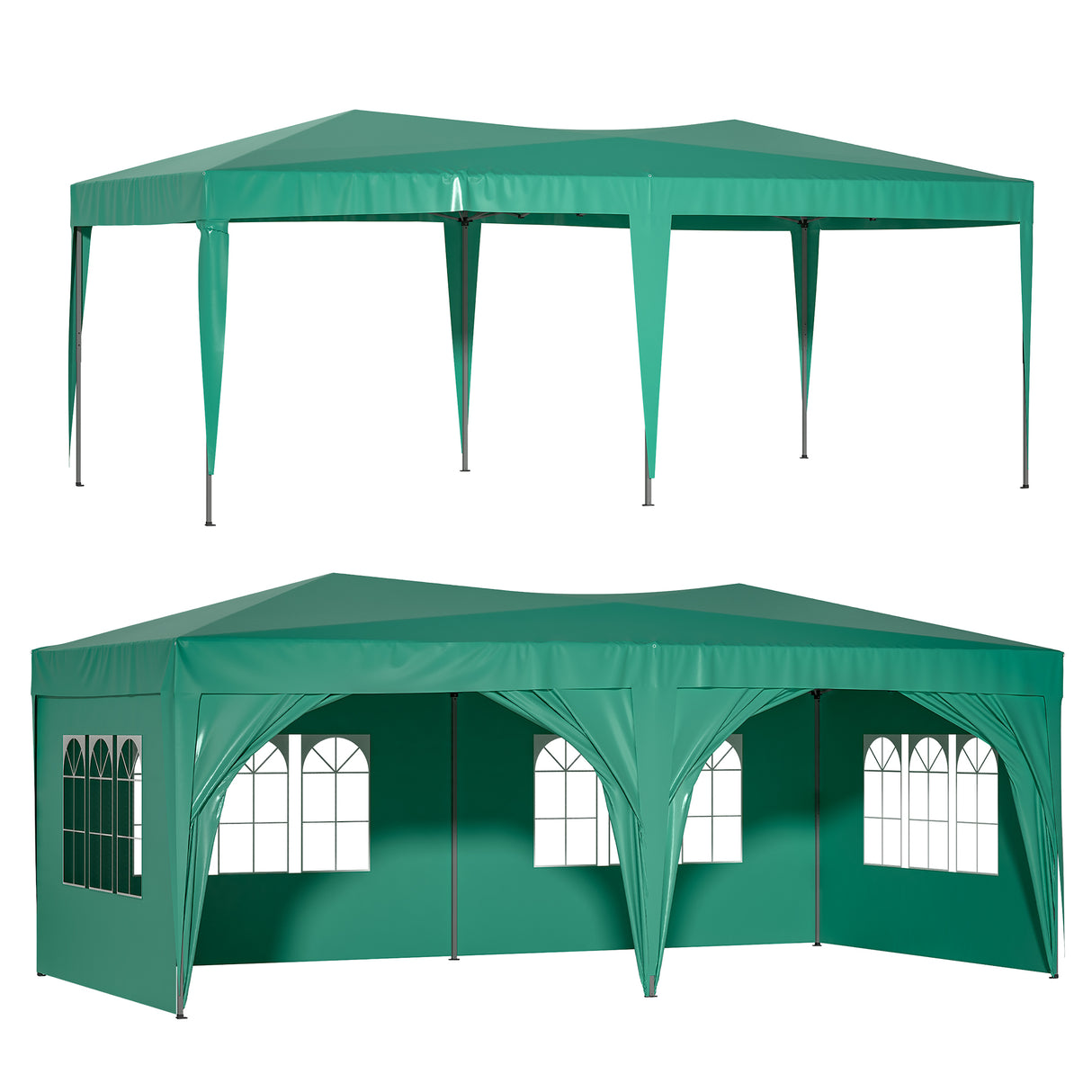 10'x20' Pop-Up-Überdachung für den Außenbereich, tragbares Party-Klappzelt mit 6 abnehmbaren Seitenwänden + Tragetasche + 6 Gewichtstaschen, Grün