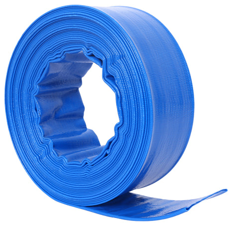 1-1/2" flacher 2,6" Breite x 50 ft Pool-Rückspülschlauch, blau, robuster, verstärkter PVC-Lay-Flachwasser-Ablaufschlauch für Schwimmbad-Filterpumpe mit 2 Klemmen