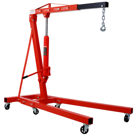 2 Ton Folding Engine Hoist Cherry Picker Shop Crane Lift Heavy Duty Steel na may 6 Iron Caster Wheels--Red