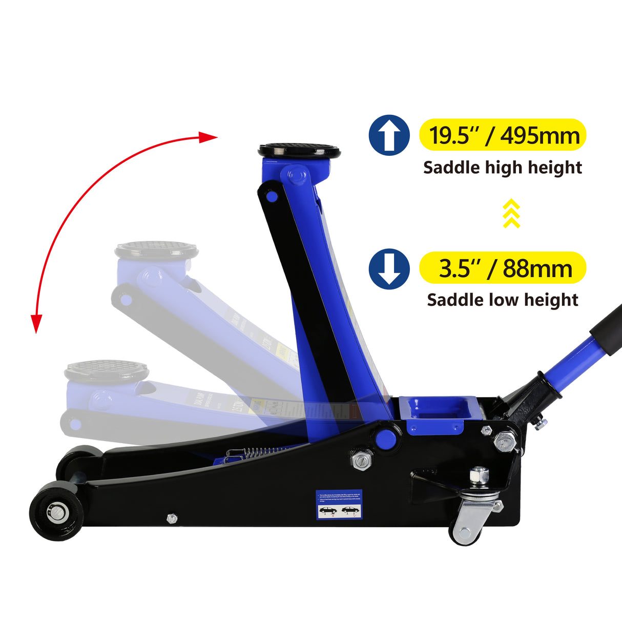 2.5 Ton Low Profile Steel Racing Hydraulic Floor Jack with Dual Pistons Quick Lift Pump Lifting range 3.5"-19.5"