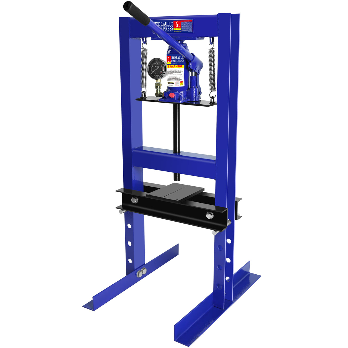 Steel H-Frame Hydraulic Garage Shop Floor Press with Stamping Plates and Pressure Gauge 6 Ton Capacity-Blue