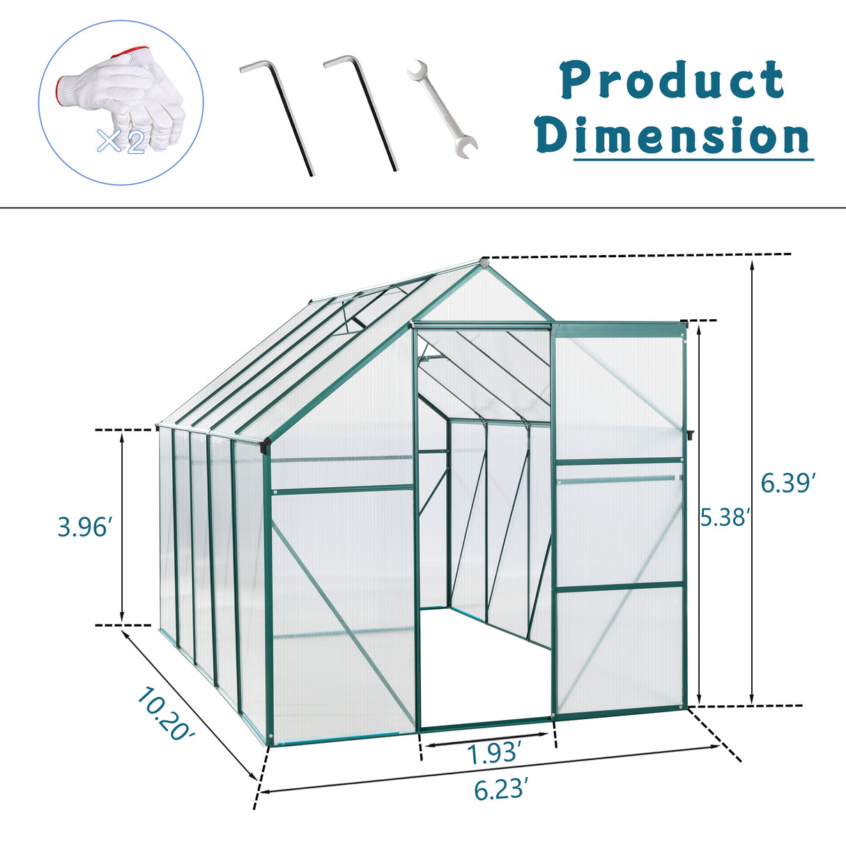 6X10FT Polycarbonate Greenhouse Raised Base at Anchor Aluminum Heavy Duty Walk-in para sa Outdoor Backyard sa All Season Green