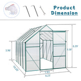 Serre en Polycarbonate 6x10 pieds, base surélevée et ancre en aluminium, robuste, pour cour extérieure, vert toutes saisons