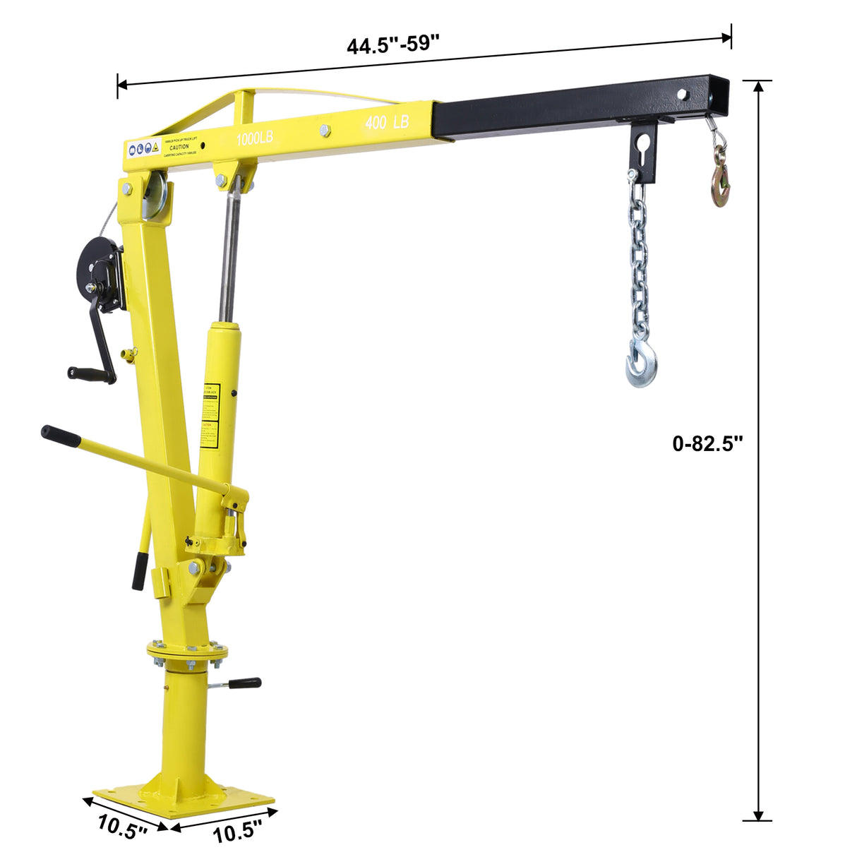 Hydraulic Pickup Truck Crane with Hand Winch Bed Hoist Jib 1000-Lb. Capacity Yellow