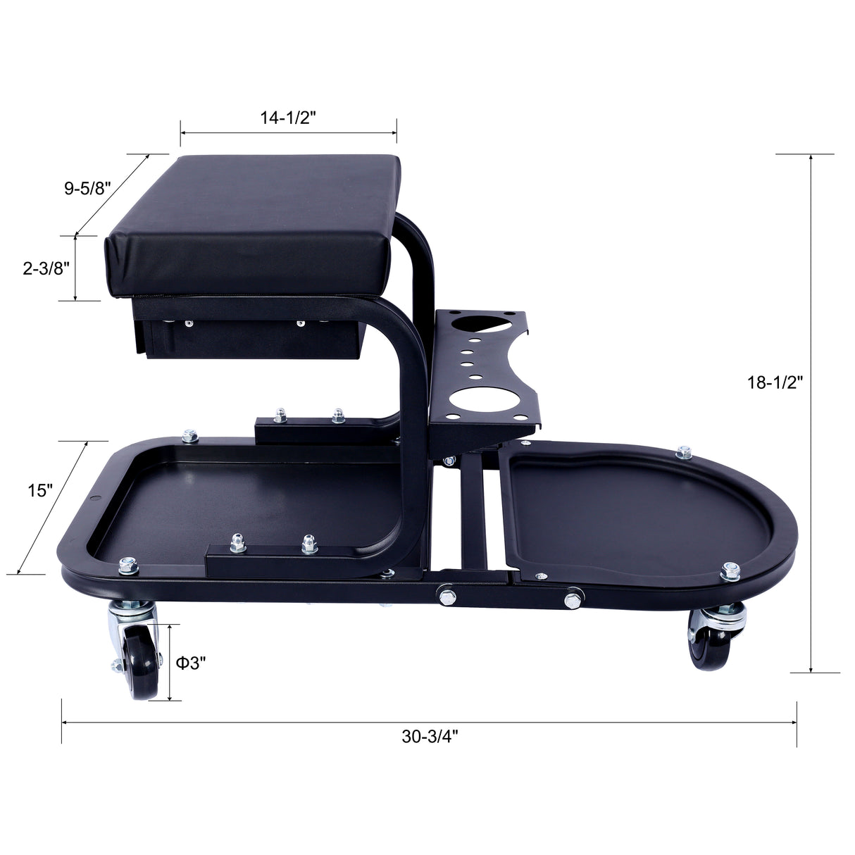 Ultimate Rolling Detailing & Utility Cart Henkilöautoille Kuorma-autot Maastoautot Matkailuautot Kotipuutarha Autotalli ja muuta 15' 1/2" x 8" 3/4" x 18' 1/2" musta