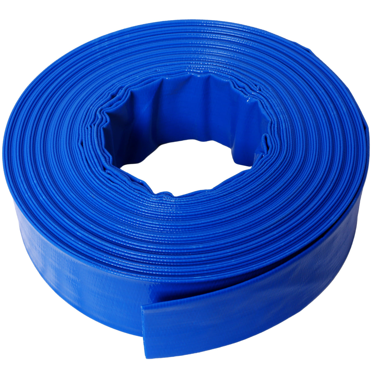 1-1/2" litteä 2,6" leveys x 100 jalkaa altaan takahuuhteluletku Sininen Heavy Duty -vahvistettu PVC:llä asetettava tasainen vedenpoistoletku uima-altaan suodatinpumpulle 2 puristimella