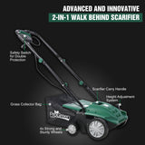 Garden Scarifier 2-in-1 13INCH Dethatcher Scarifier 12 Amp Electric Lawn Dethatcher na Matatanggal na Collection Bag na Napakalaki 31.7QT