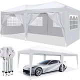 Carpa plegable para fiestas portátil al aire libre con dosel emergente EZ de 10x20 con 6 paredes laterales extraíbles + bolsa de transporte + bolsa de peso de 4 piezas, color blanco