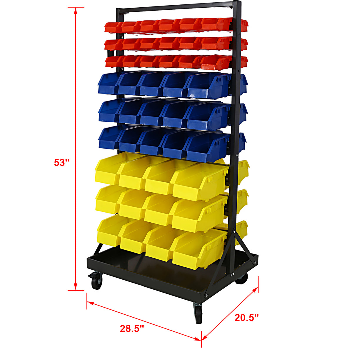 90 Parts Bin Shelving Storage Organizer with Locking Wheels for Shop Garage and Home