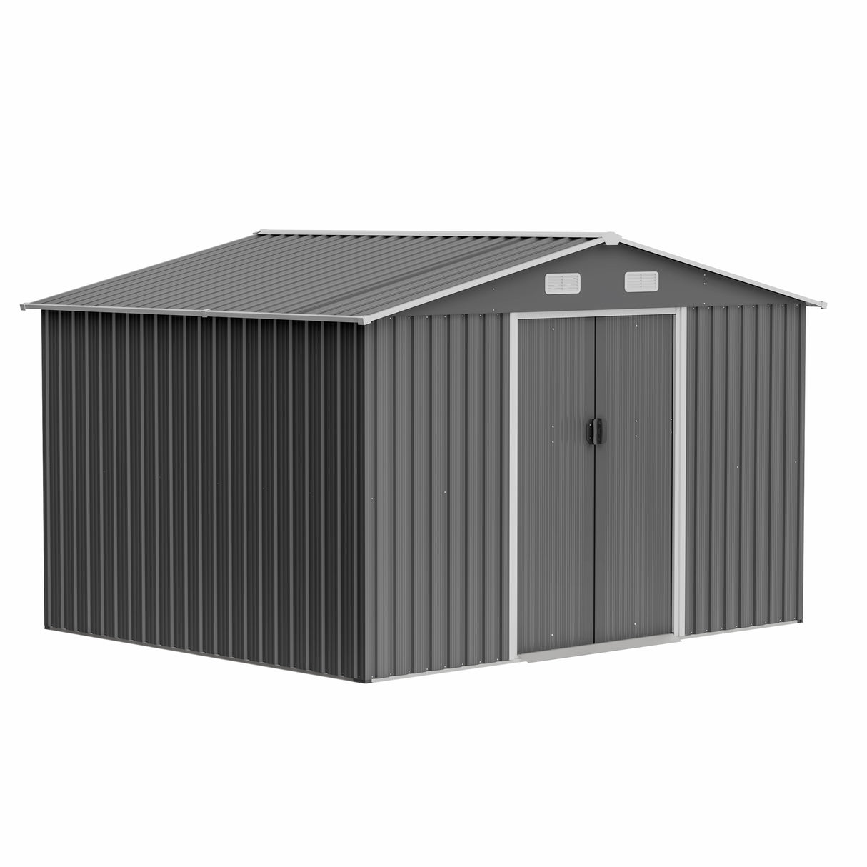 10X8 FT Outdoor Storage Shed Metal Foundation at Lockable Doors Tool para sa Patio ng Hardin sa Backyard Lawn Gray