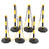 6 Pack Traffic Delineator Post Cones with Fillable Base Adjustable Safety Barrier with 5Ft Plastic Chain Outdoor and Indoor Crowd Control Stanchion for Control and Warning--Yellow+Black