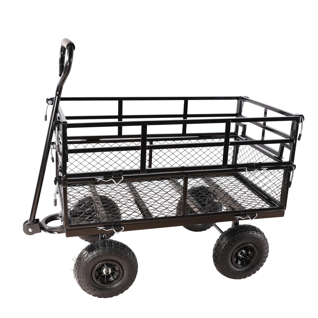 Musta Double Fence Utility Wagon Cart Puutarhakuorma-autot Polttopuut