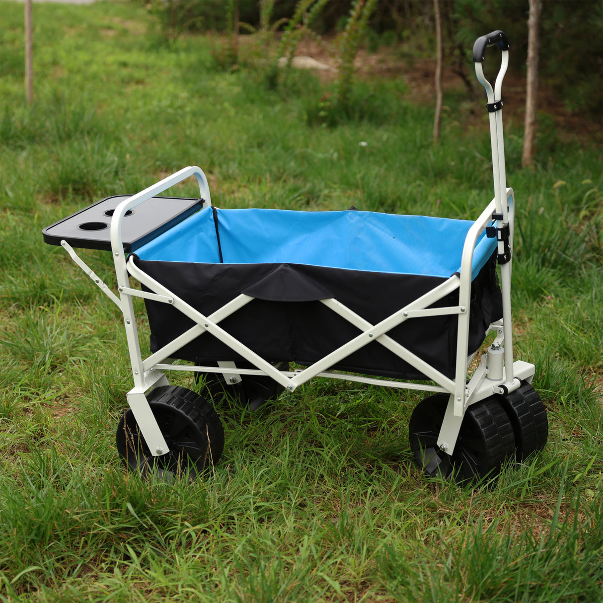 Folding Wagon Garden Shopping Beach Cart White Black Blue