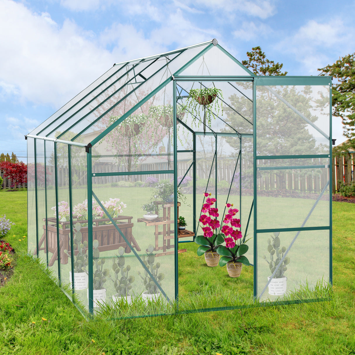 6X10FT Polycarbonat-Gewächshaus mit erhöhtem Sockel und Anker, robustes begehbares Aluminium für den Garten im Freien, ganzjährig grün