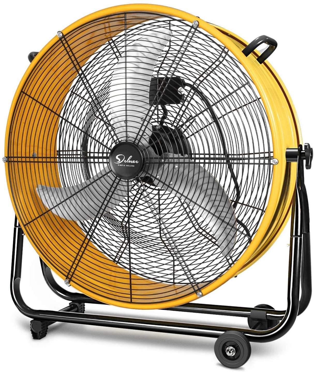 Simple Deluxe 3 Speed Circulation for Industrial Commercial Residential and Shop Use 24 Inch High Velocity Air Movement Heavy Duty Metal Drum Fan Yellow