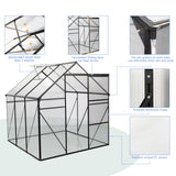 6X6FT Polycarbonate Greenhouse Raised Base and Anchor Aluminum Heavy Duty Walk-in for Outdoor Backyard in All Season Black