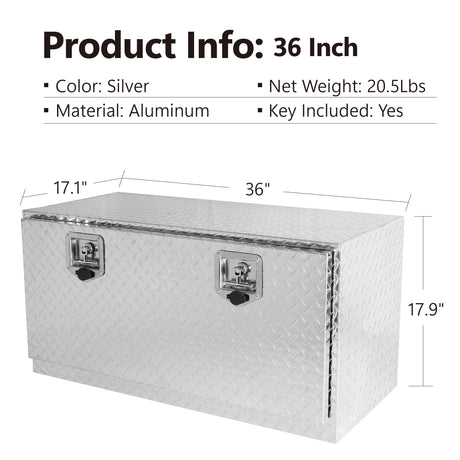 36-tommers kraftig svart aluminiumsmønsterverktøykasse Lastebiltilhenger Undervognsoppbevaring+låser med T-håndtakslåsnøkkel 36"(36"×17.1"×17.9")