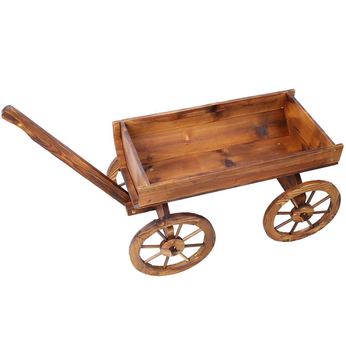 Wood Wagon Flower Planter Pot Stand W/Wheels Home Garden Outdoor Decor Brown