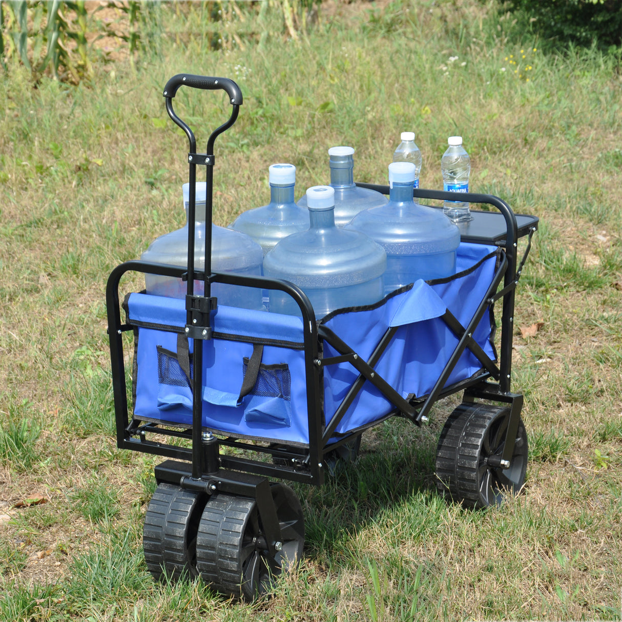 Folding Wagon Garden Shopping Beach Cart Blue Metal