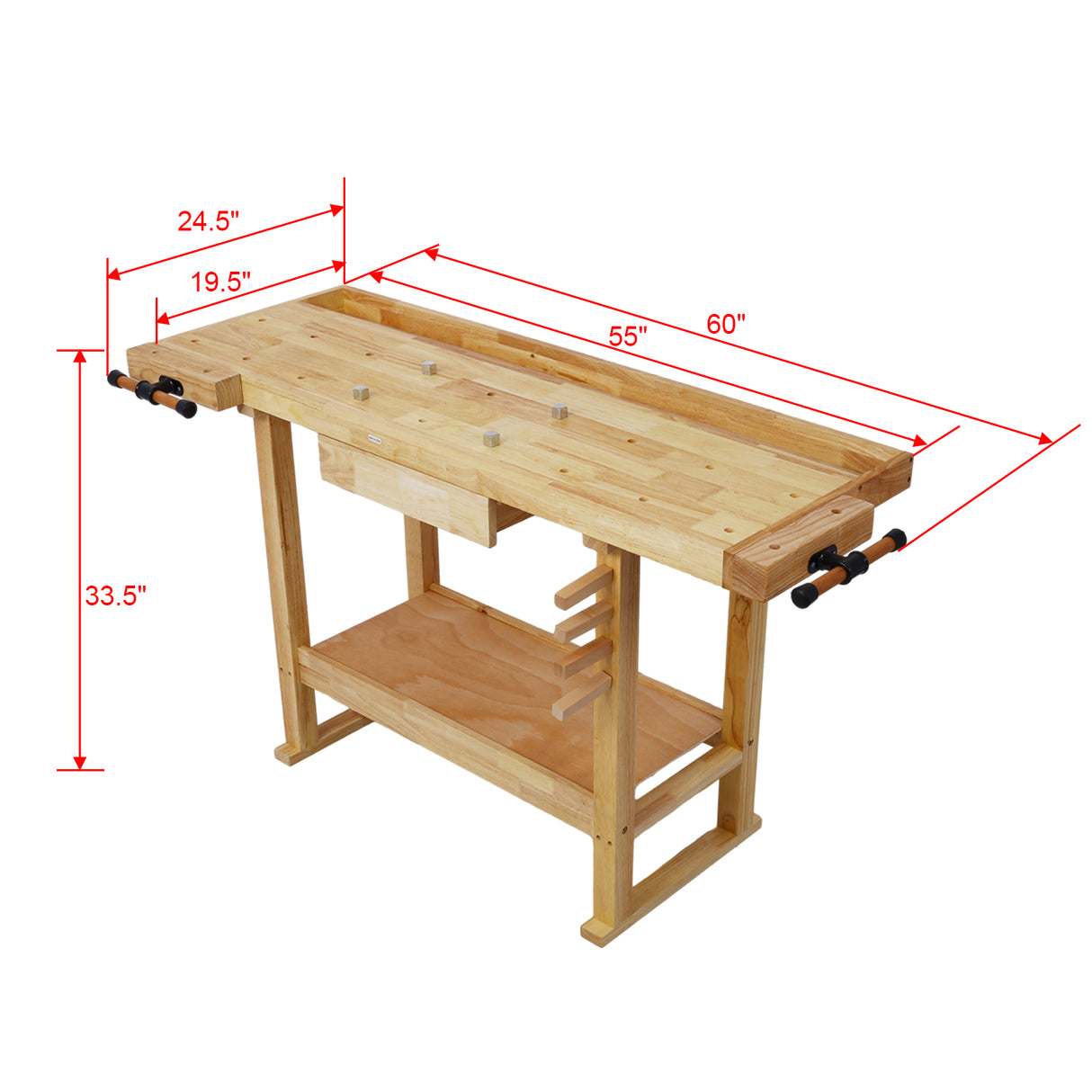 55-Inch Wood Workbench for Garage Workshop and Home--Natural